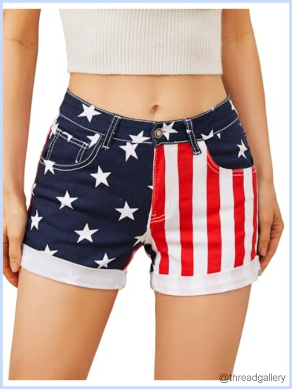 Stretchy Denim Jean Shorts Womens American Flag 4" Inseam Patriotic Summer